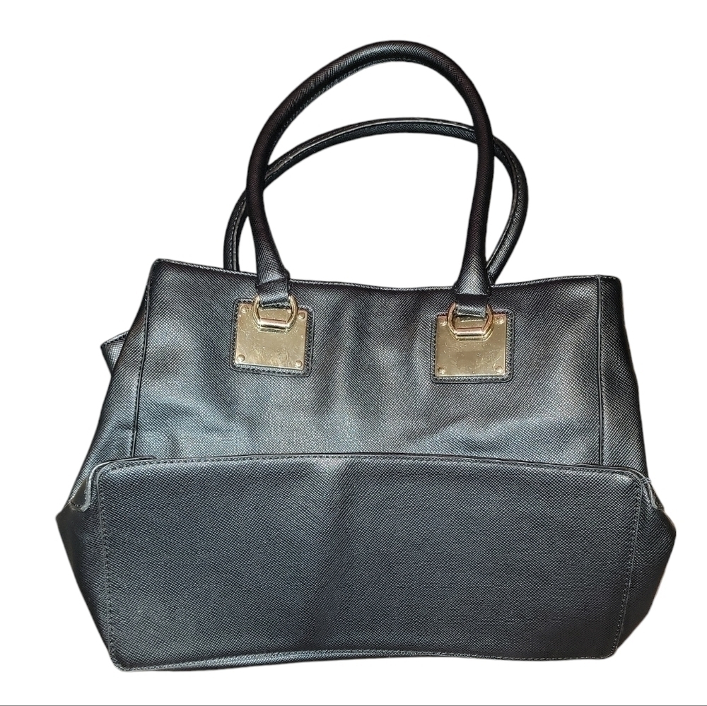 Mossimo black shoulder bag with gold accents. A lot of pockets, zippers, clean - Picture 3 of 11
